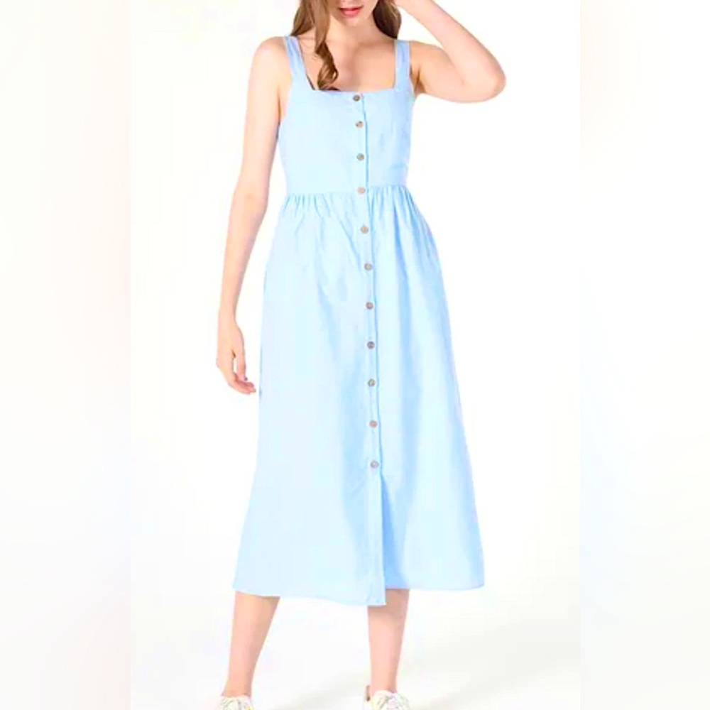 Anthropologie Bobo Choses Solid Button-Down Midi Dress in Blue. Size Small. NWOT